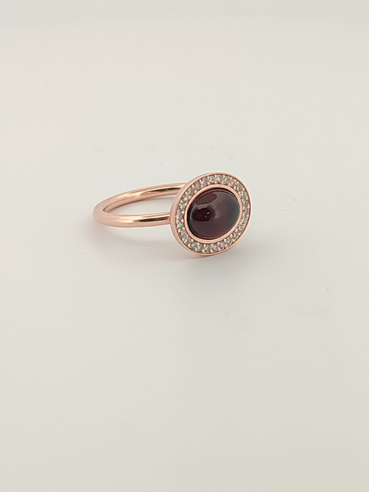 Roségouden ring met diamant en granaat